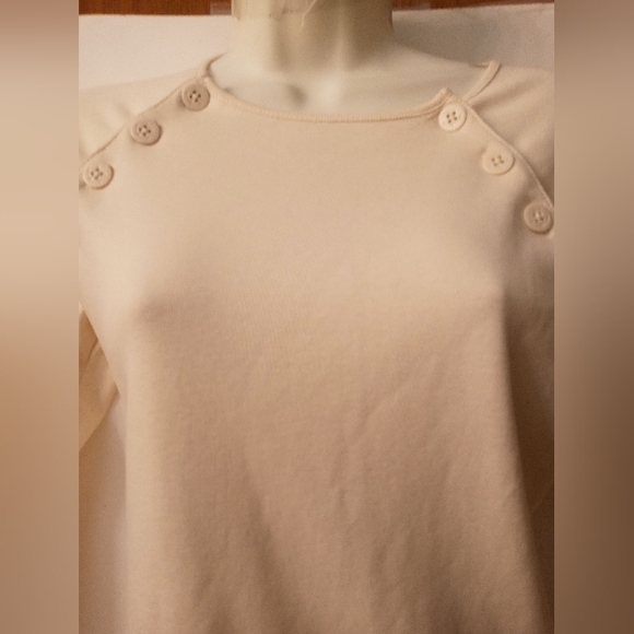 Ralph Lauren Women's Cream Button-Trim Cotton-Blend Knit Top Medium - Picture 2 of 5